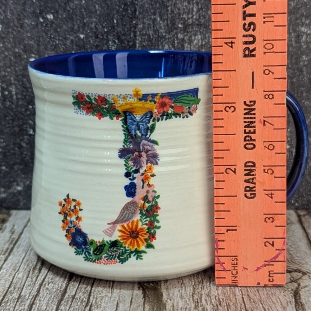 Nathalie Lete Mug Anthropologie - J - Monogram Cottage Core Floral Bunny Bird - Picture 8 of 8